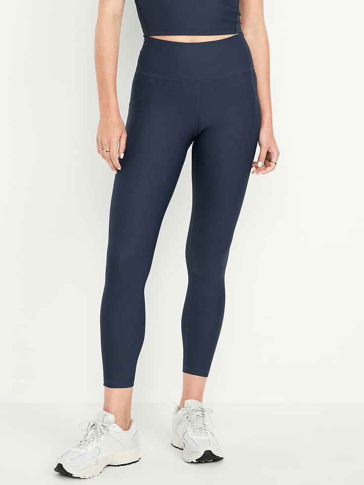 Image number 1 showing, High-Waisted PowerSoft Ribbed Pocket Leggings