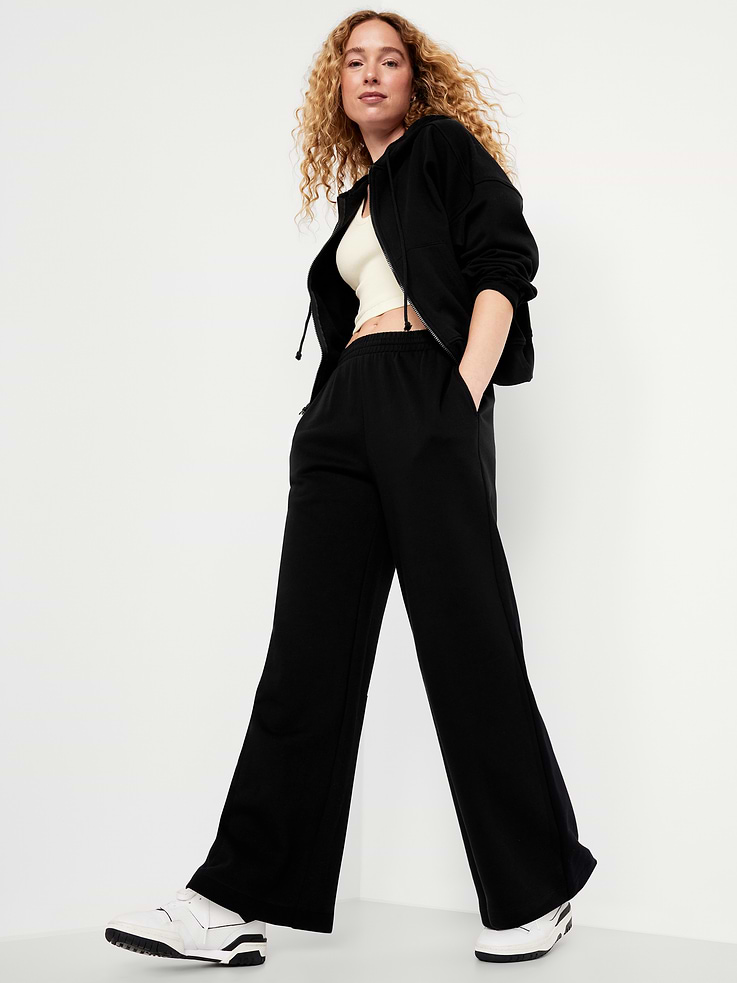 L'image numéro 3 présente Pantalon en coton ouaté à jambe large et à taille haute PurConfort