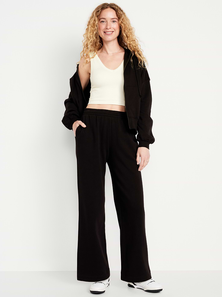 L'image numéro 1 présente Pantalon en coton ouaté à jambe large et à taille haute PurConfort