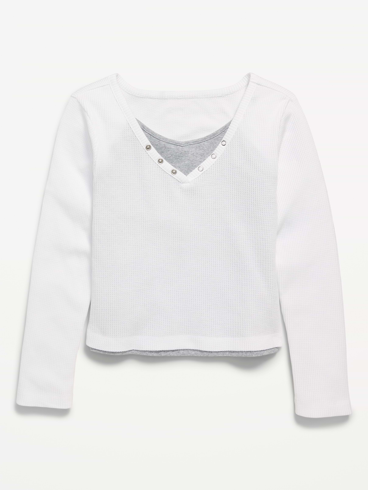 Image number 2 showing, Long-Sleeve 2-In-1 Fitted Henley Top for Girls