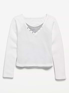 Image number 2 showing, Long-Sleeve 2-In-1 Fitted Henley Top for Girls