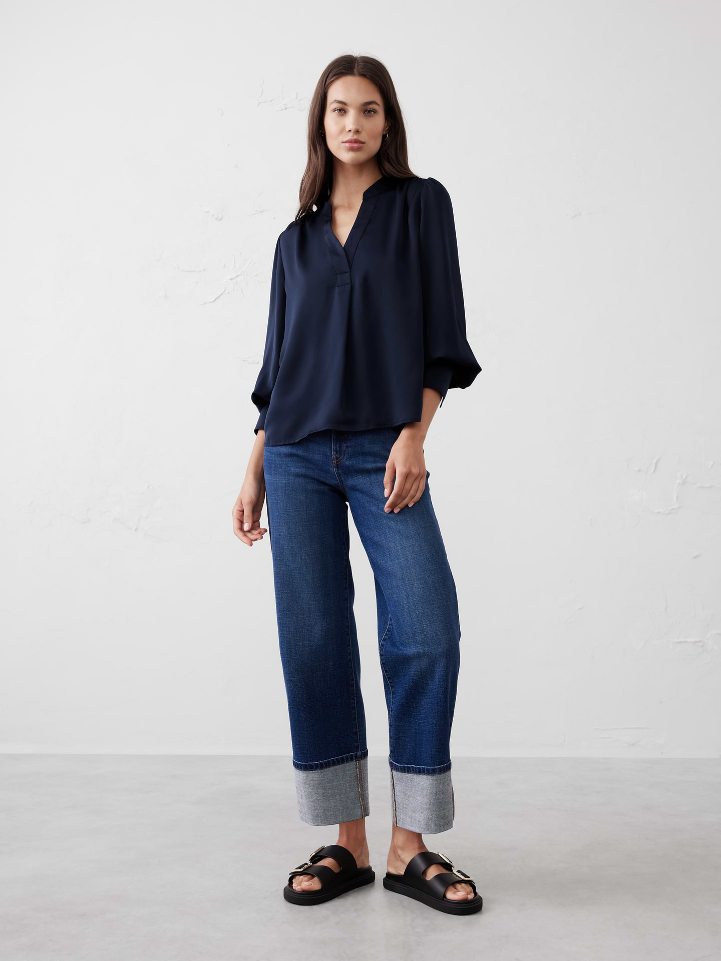 Image number 1 showing, Crepe Volume-Sleeve Blouse