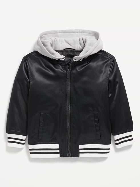 Hooded Hooded Zip-Front Satin Bomber Jacket for Toddler Boys clearance deal