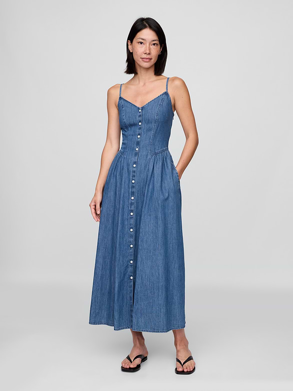 Denim Seamed Maxi Dress