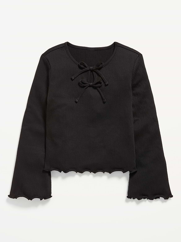 Long-Sleeve Tie-Bow Front Top for Girls