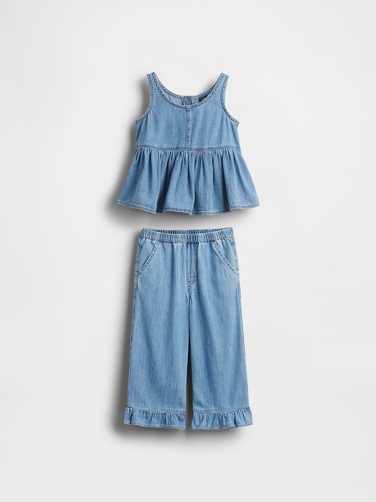 Image number 2 showing, Baby & Toddler Denim Ruffle Outfit Set