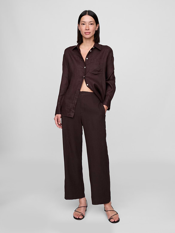 Linen-Blend Relaxed Straight Ankle Pants