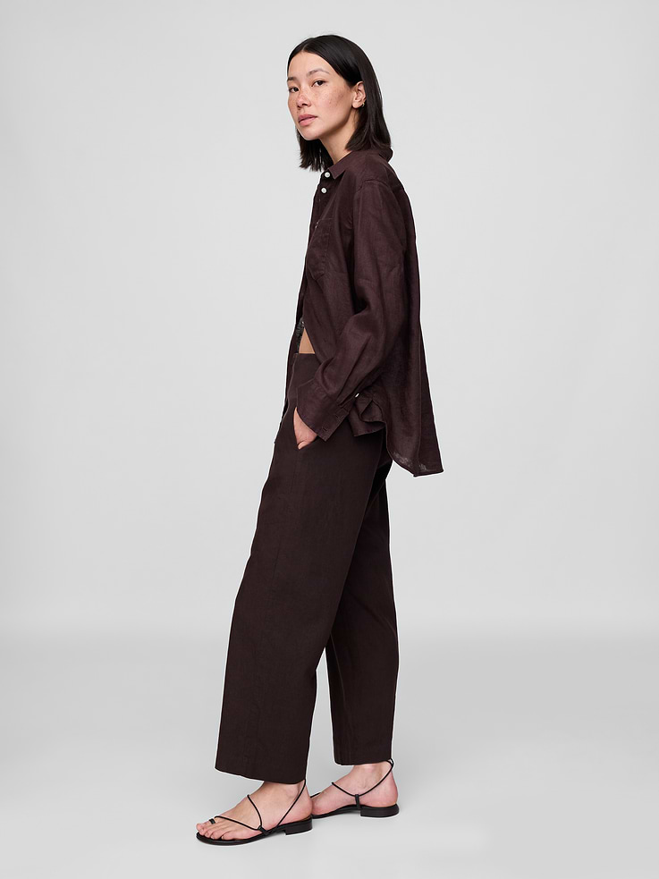 Image number 3 showing, Linen-Blend Relaxed Straight Ankle Pants
