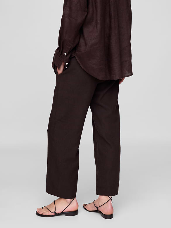 Linen-Blend Relaxed Straight Ankle Pants