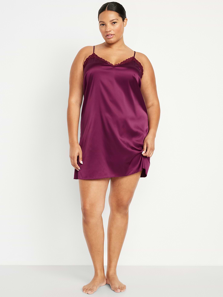 Image 7 of 8, Lace-Trim Satin Nightgown