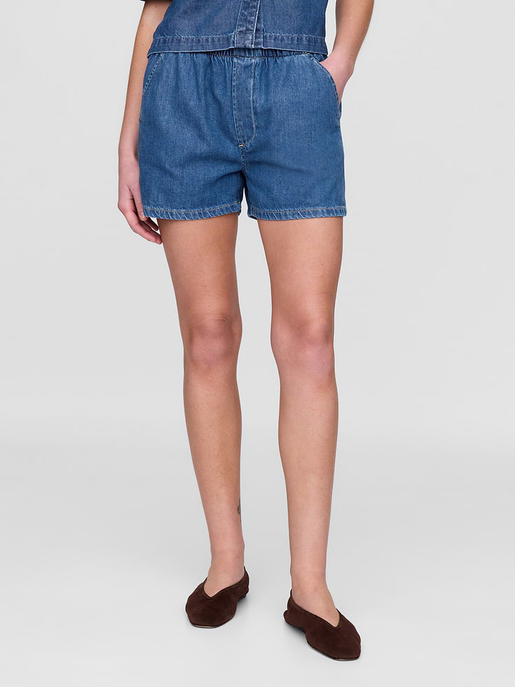 Image 2 of 9, Mid Rise UltraSoft Denim Easy Boxer Shorts