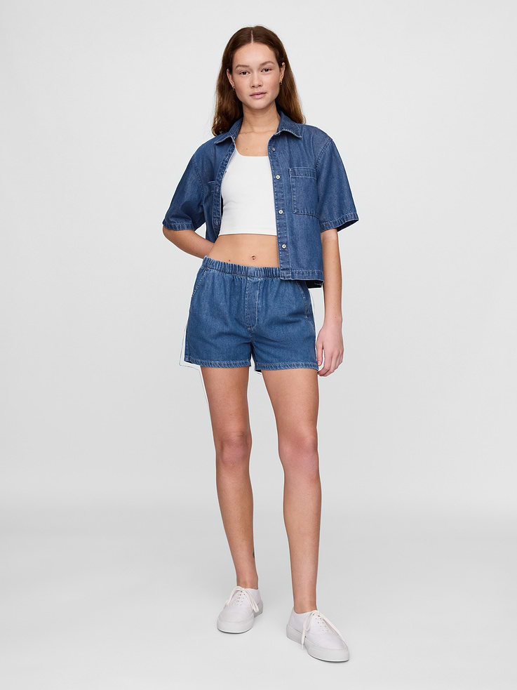 Image 9 of 9, Mid Rise UltraSoft Denim Easy Boxer Shorts