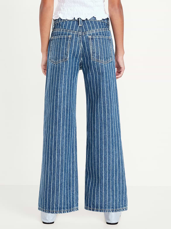 Jean coupe généreuse jambe large à taille haute et à motif pour fille