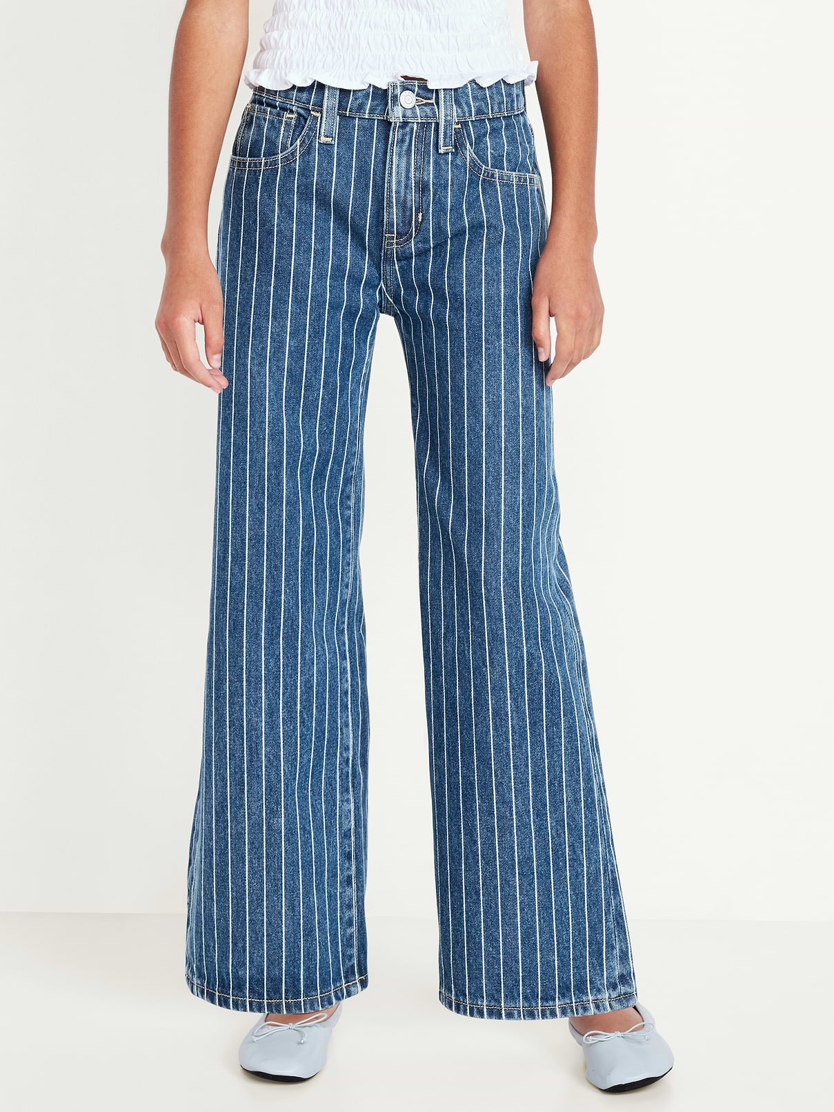 Image number 1 showing, Printed High-Waisted Baggy Wide-Leg Jeans for Girls
