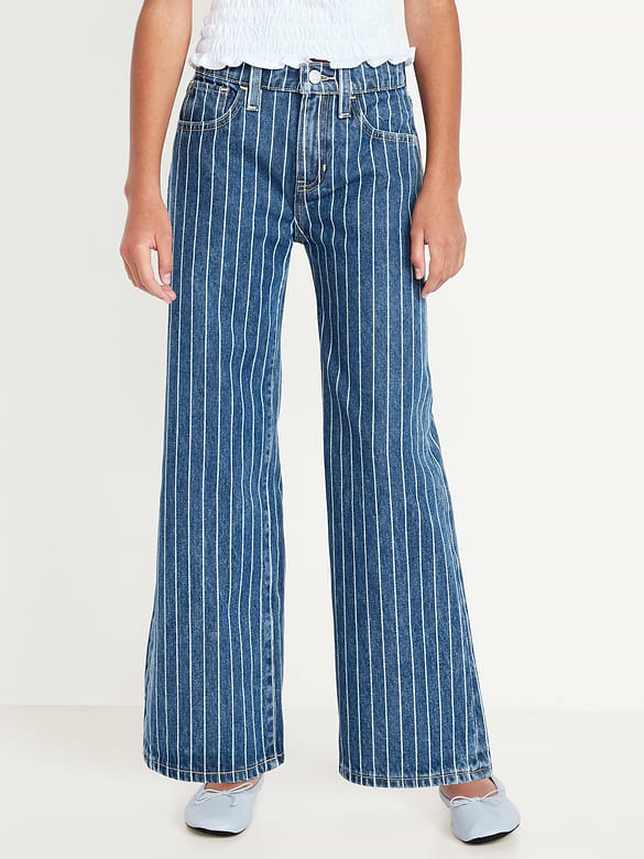 Jean coupe généreuse jambe large à taille haute et à motif pour fille