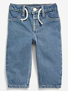 Image number 1 showing, Drawstring Barrel-Leg Jeans for Baby
