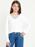 Image number 1 showing, Long-Sleeve 2-In-1 Fitted Henley Top for Girls