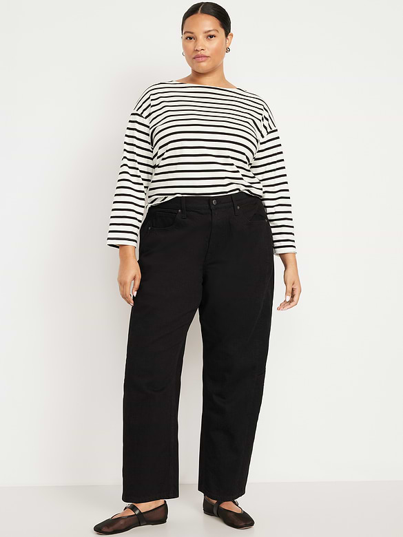 High-Waisted Baggy Barrel Ankle Jeans
