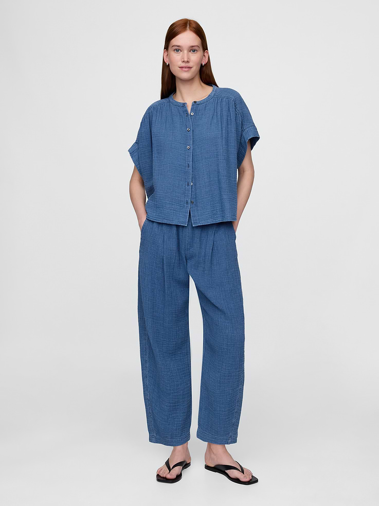 Image number 1 showing, Cotton Gauze Denim Easy Barrel Pants