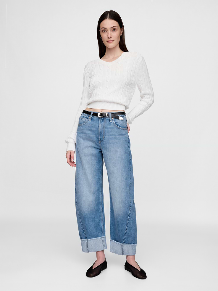 Image number 1 showing, High Rise Cuffed Barrel Jeans