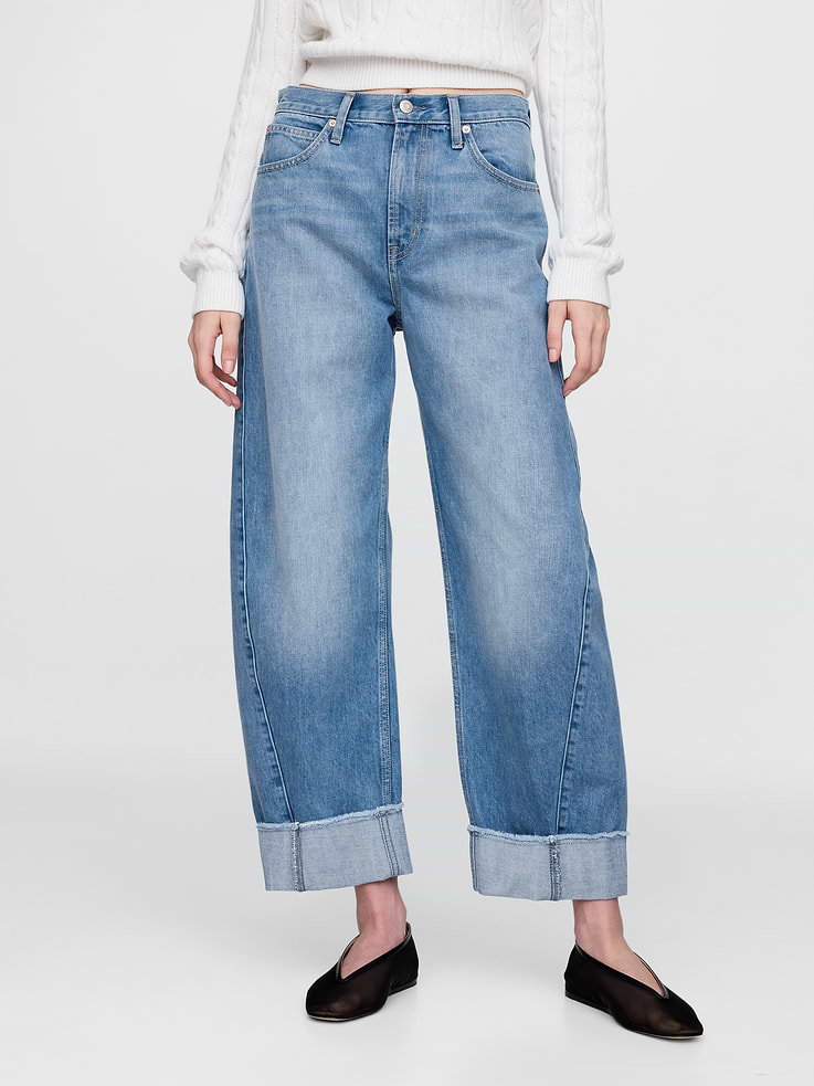 Image number 2 showing, High Rise Cuffed Barrel Jeans