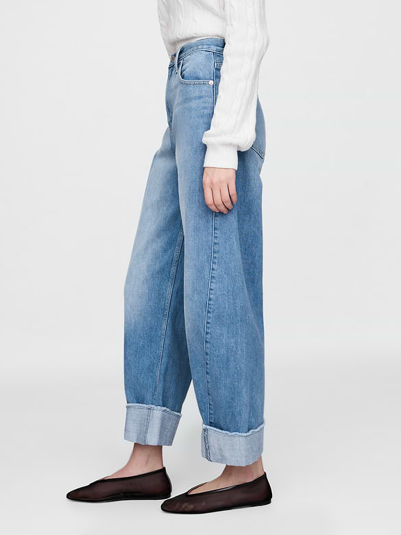High Rise Cuffed Barrel Jeans