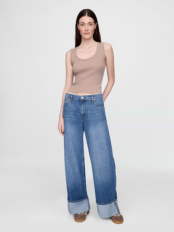 Mid Rise UltraSoft Cuffed Baggy Jeans