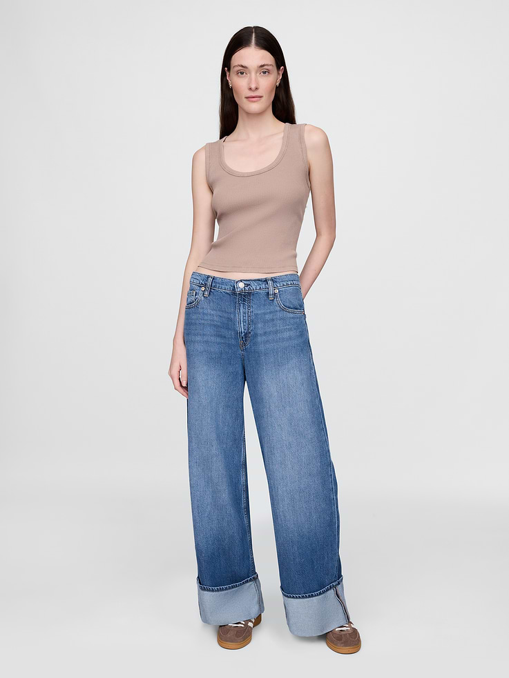 Image number 1 showing, Mid Rise UltraSoft Cuffed Baggy Jeans