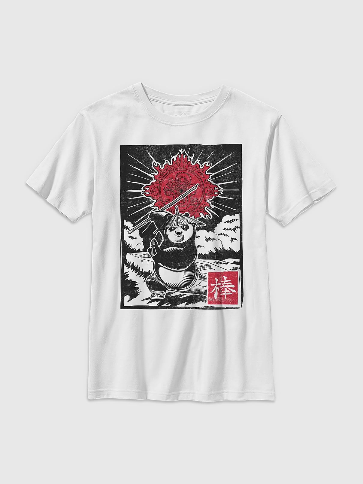 Image number 1 showing, Kung Fu Panda Panda Woodcut Gender-Neutral Graphic T-Shirt for Kids