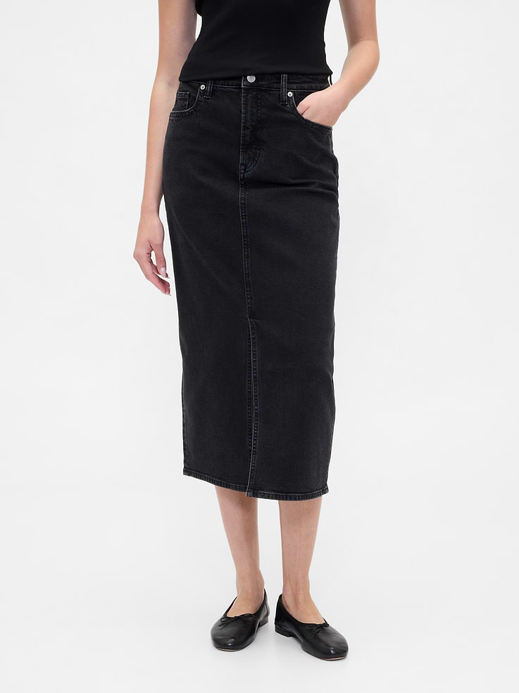 Image 3 of 5, Denim Midi Pencil Skirt