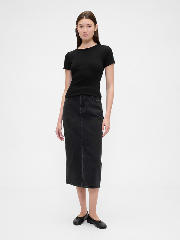 Denim Midi Pencil Skirt