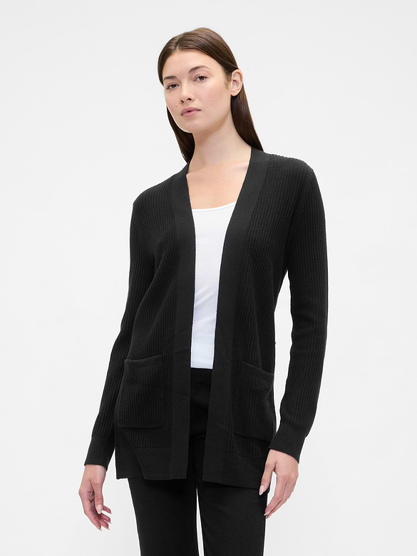 Relaxed Shaker-Stitch Open-Front Cardigan