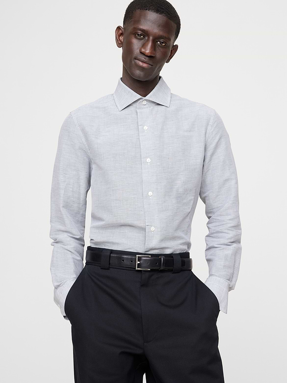 Chemise habillée ajustée en lin et coton