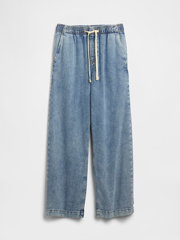 High Rise Pull-On Wide-Leg Jeans