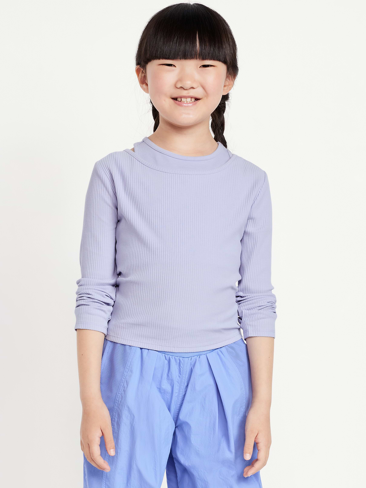 Image 1 of 2, boat neck, long sleeves, thumb-hole slits, tank top underneath, high neckline, sleeveless, Product #789715