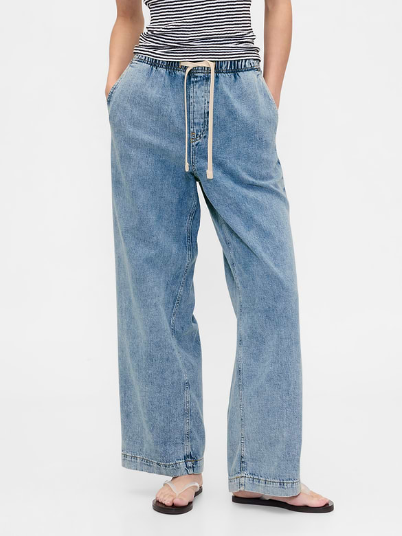 High Rise Pull-On Wide-Leg Jeans