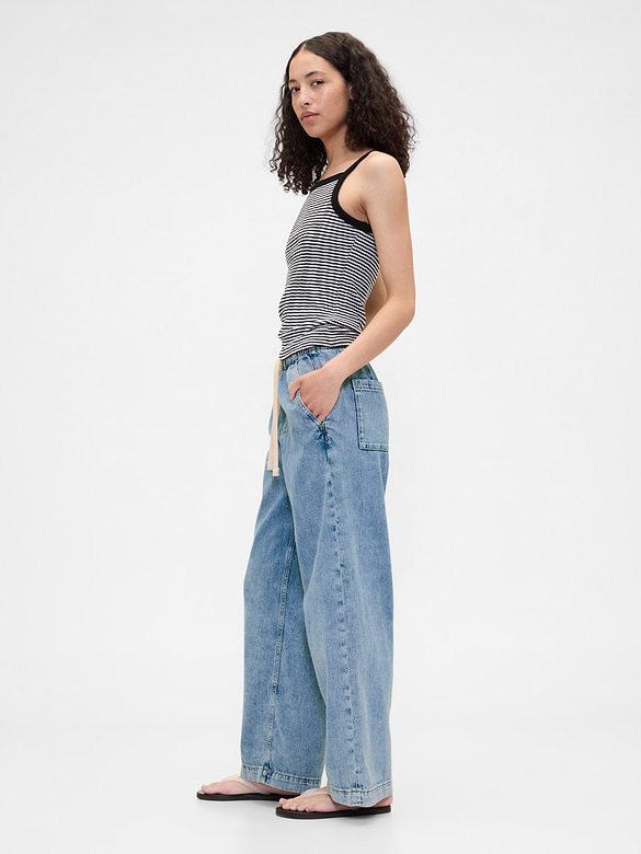 High Rise Pull-On Wide-Leg Jeans