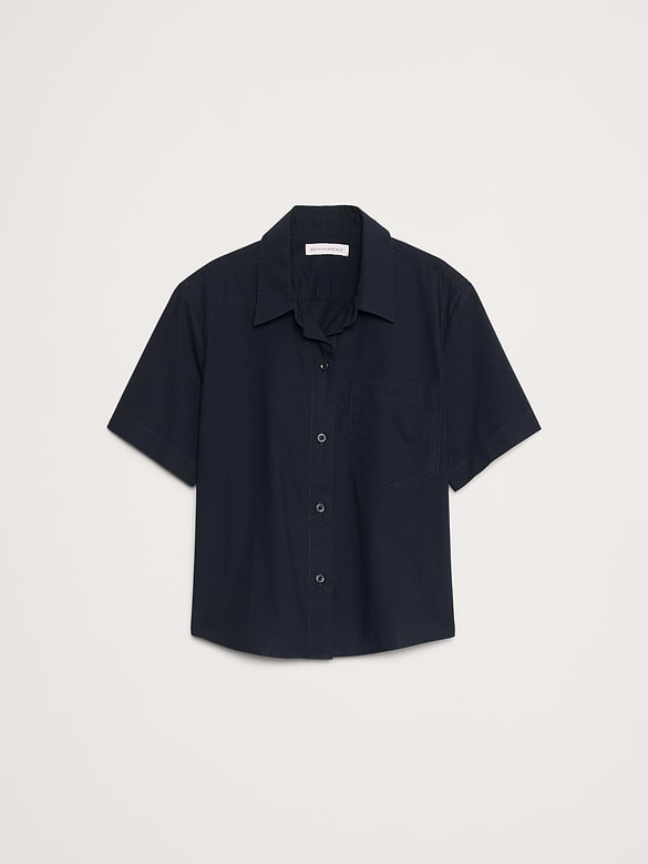 Boxy Cotton Poplin Short-Sleeve Shirt