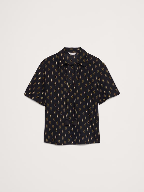 Cotton Popover Shirt with Tassel Tie