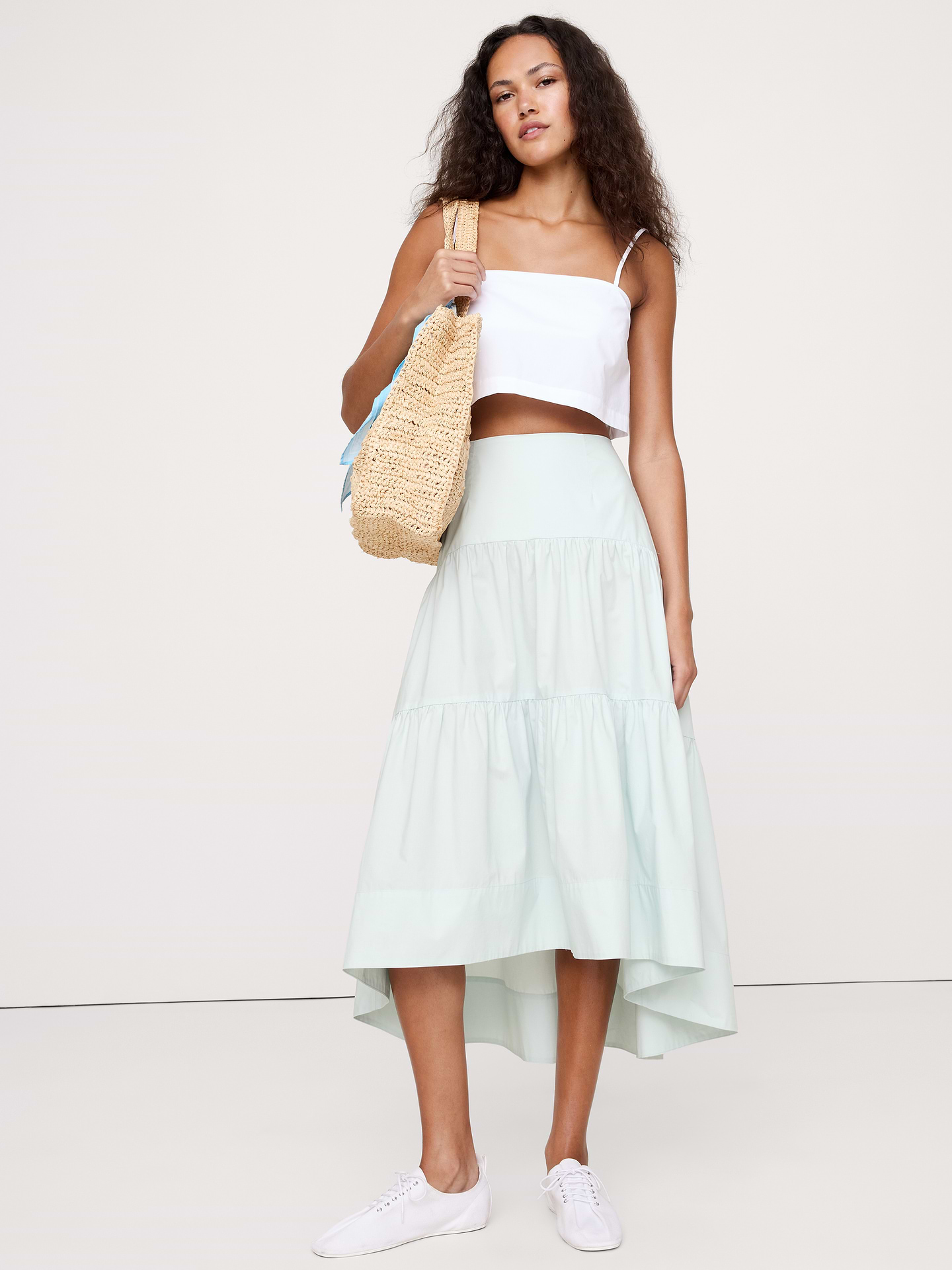 Image number 1 showing, Cotton Poplin Drop-Waist Tiered Skirt