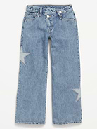 Image number 4 showing, Super Baggy Embroidered Crossover Wide-Leg Jeans for Girls