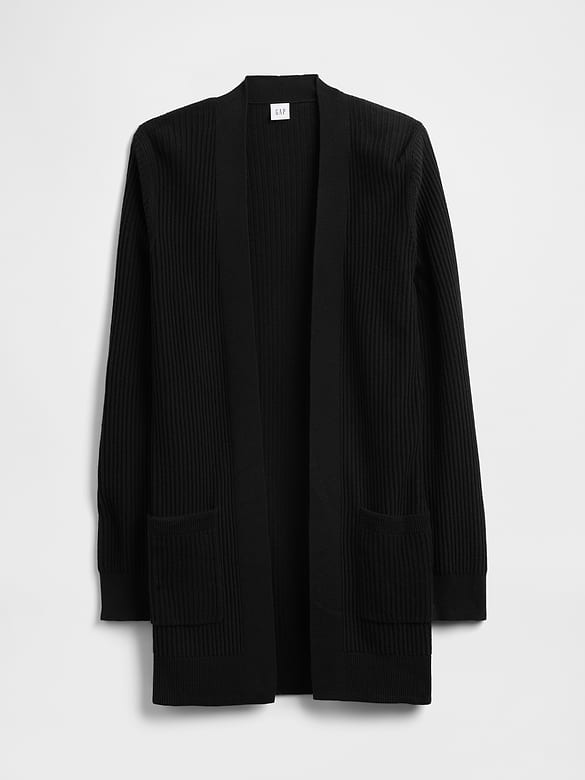 Relaxed Shaker-Stitch Open-Front Cardigan