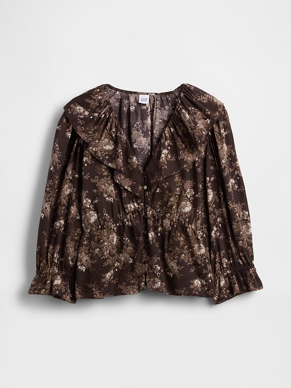 Ruffle Collar V-Neck Top