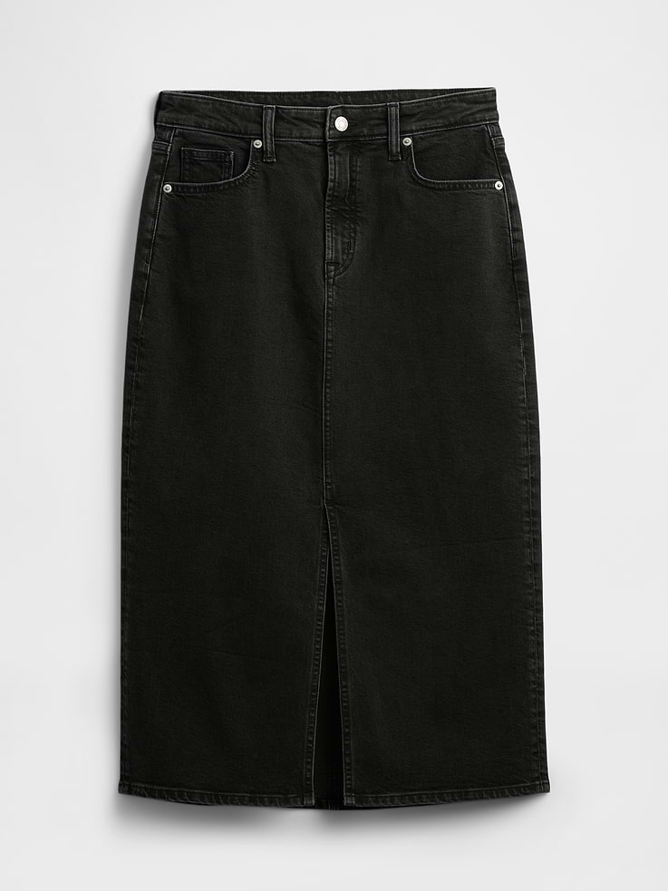 Image 5 of 5, Denim Midi Pencil Skirt