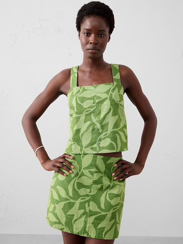 Linen-Blend Boxy Topstitch Tank