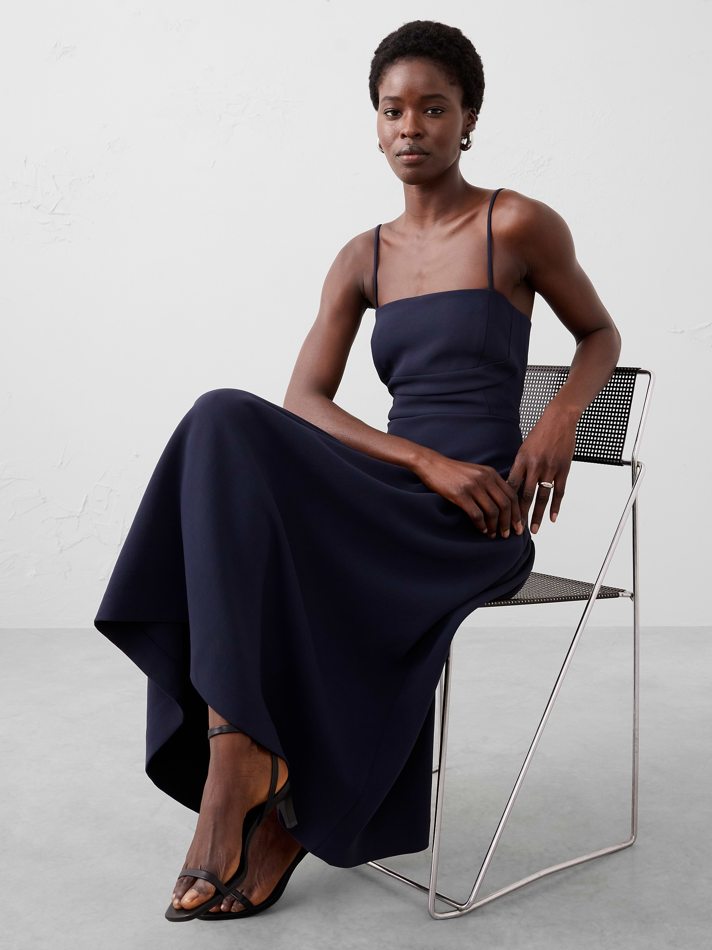 Image number 1 showing, Strappy Structured Drop-Waist Midi Dress