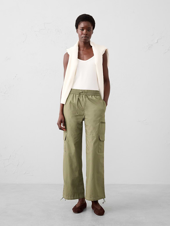 Straight High-Rise Poplin Pull-On Pant