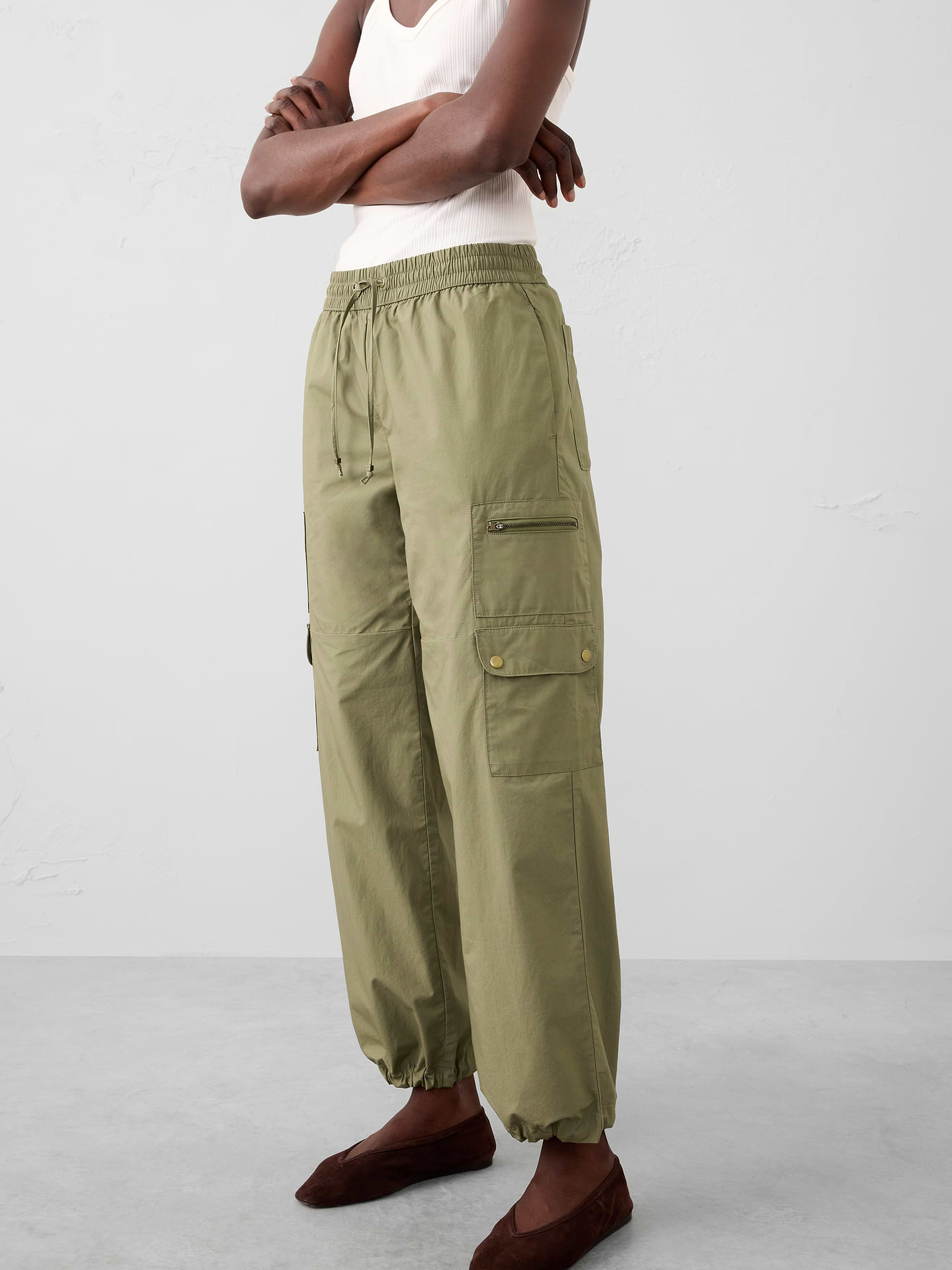 Image number 3 showing, Straight High-Rise Poplin Pull-On Pant