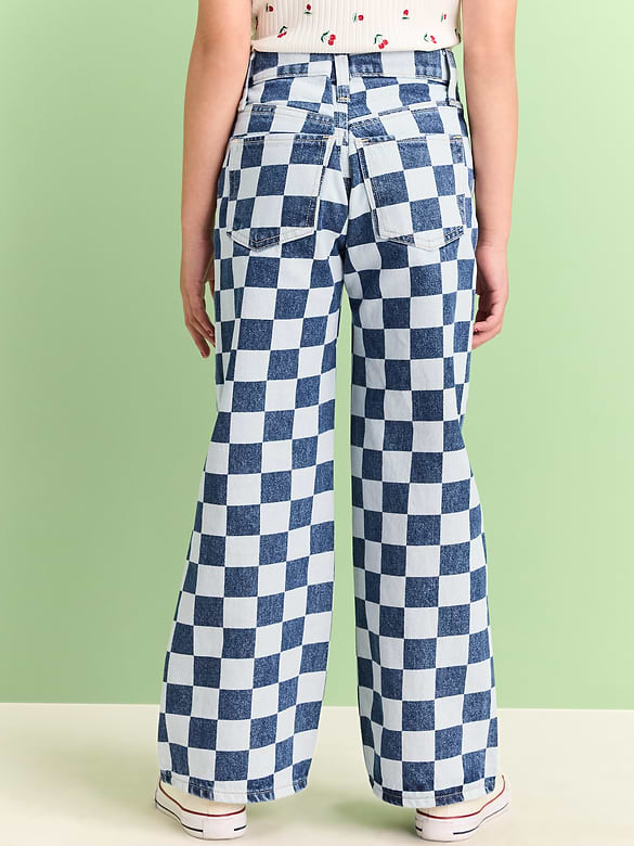 Jean coupe généreuse jambe large à motif pour fille