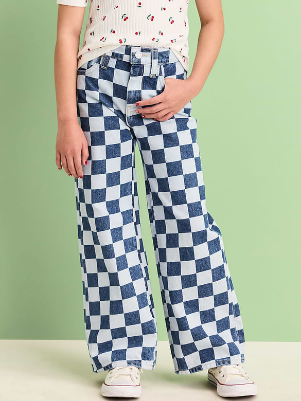 Jean coupe généreuse jambe large à motif pour fille